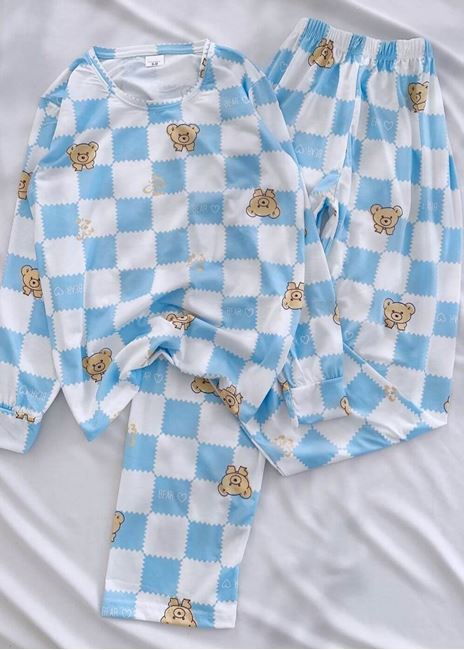Mavi Ayıcık Desen Pijama Takımı