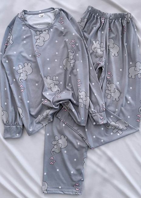 Gri Fil Desen Pijama Takımı