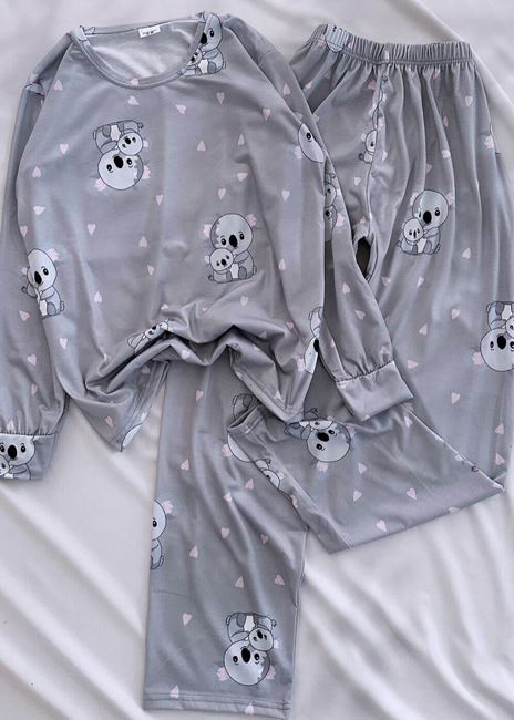Gri Koala Desen Pijama Takımı