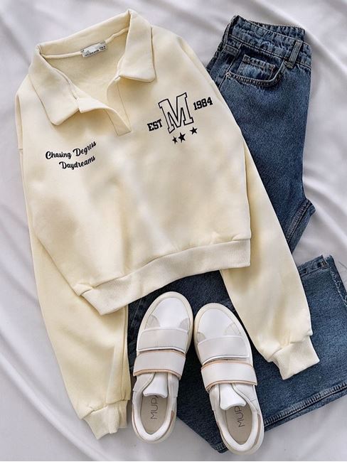 Sarı M Baskı Polo Yaka Sweat