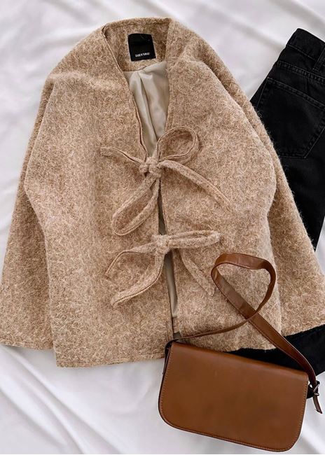 Kahverengi Keçe Astarlı Bağlama Detay Ceket