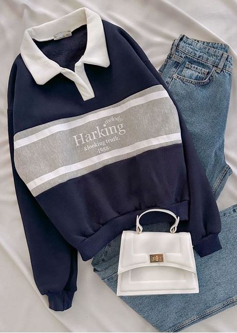 Lacivert Harking Polo Yaka Sweat