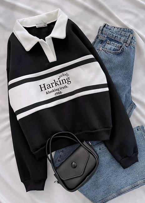 Siyah Harking Polo Yaka Sweat