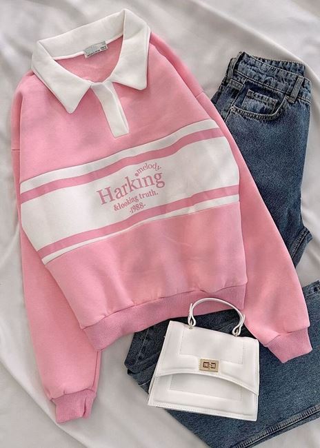 Pembe Harking Polo Yaka Sweat