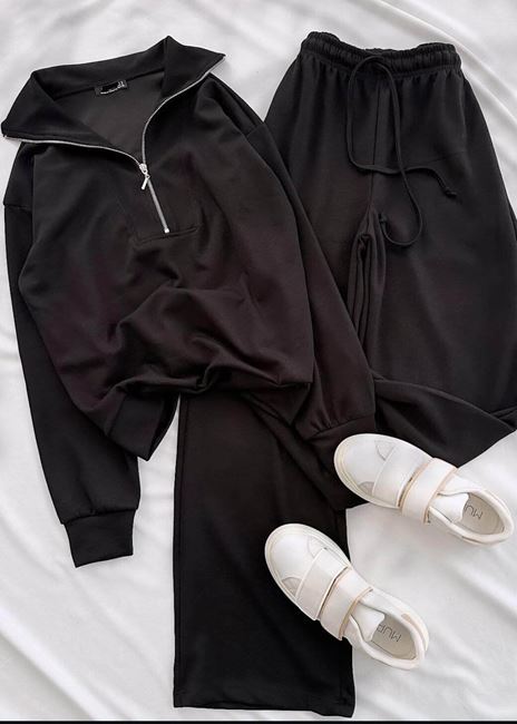 Siyah Fermuar Detay Modal Kumaş Takım