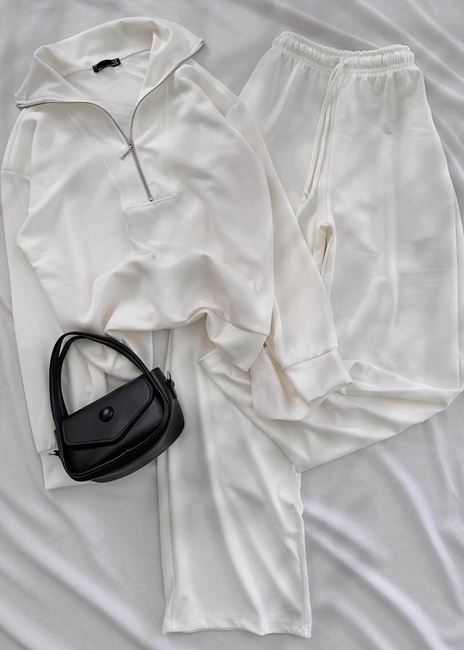 Beyaz Fermuar Detay Modal Kumaş Takım