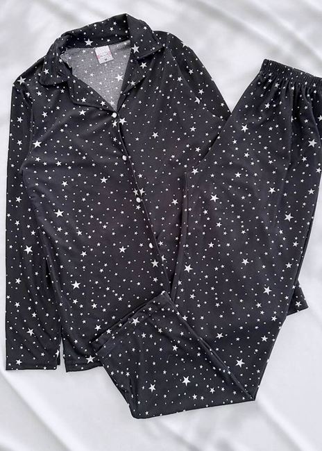 Siyah Çıtır Yıldız Desen Pijama Takımı