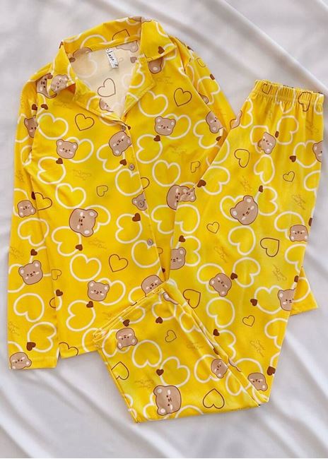Sarı Ayıcık Desen Pijama Takımı