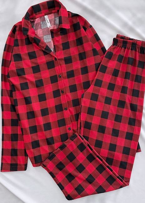 Kırmızı Ekose Desen Pijama Takımı