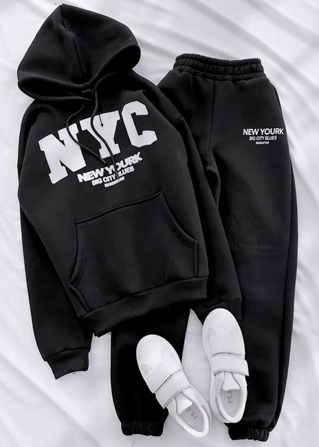 Siyah Nyc 3 İplik Eşofman Takımı