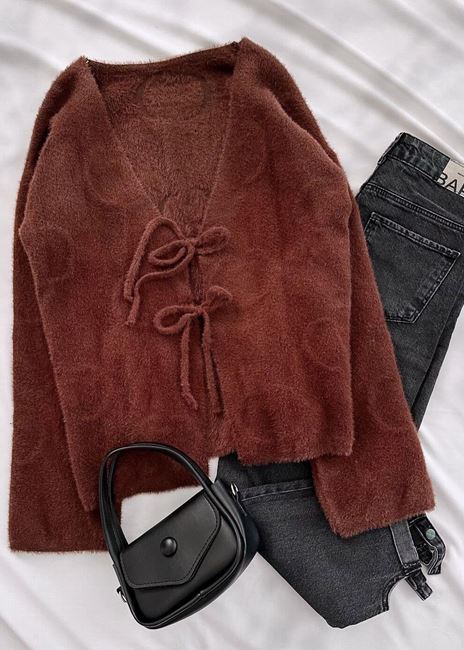 Kahverengi Yumoş Bağlamalı Hırka