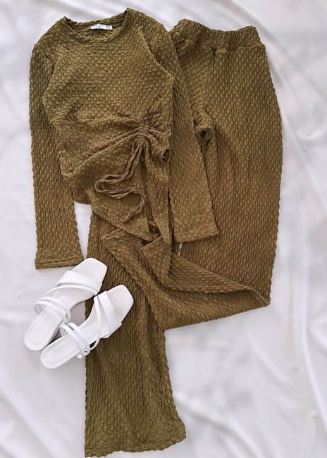 Yeşil Bubble Ön Büzgü Bluz Takım