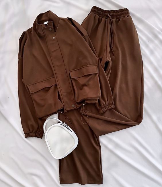 Kahverengi Cep Detay Oys Ceket Takım
