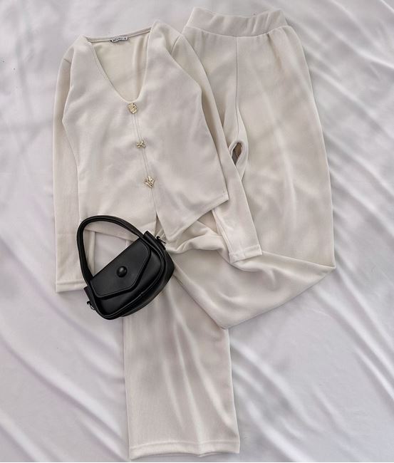 Bej Düğme Detay Selanik Pantolon Takım