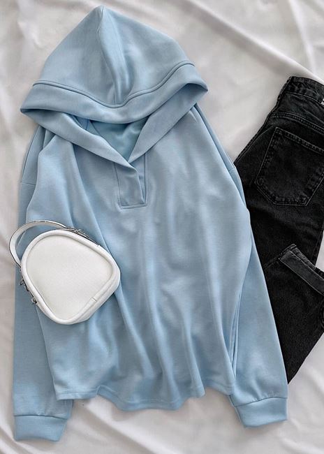 Mavi Kapüşonlu Oysh Cepli Sweat
