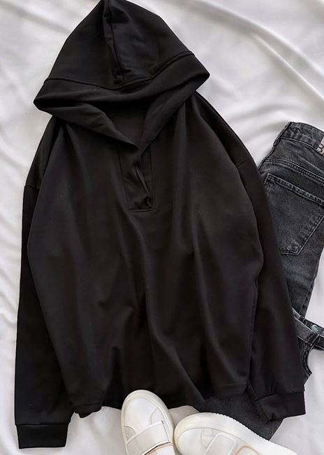 Siyah Kapüşonlu Oysh Cepli Sweat