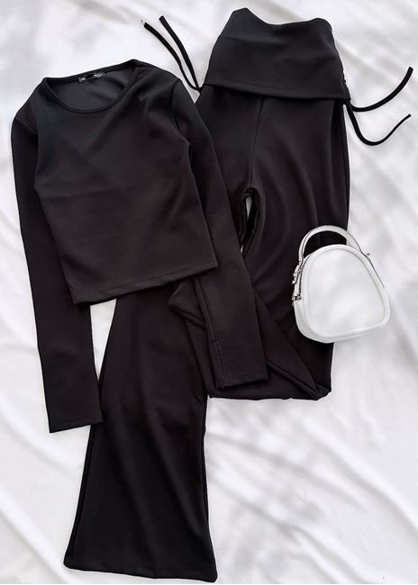 Siyah Parmak Detay Modal Büzgülü Takım