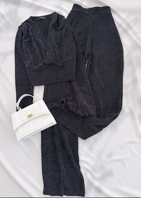 Siyah Simli Bluz Takım