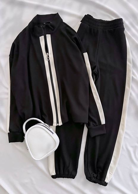 Siyah Oysh Şerit Eşofman Takımı