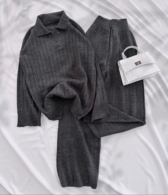 Antrasit Polo Yaka Uzun Triko Takım