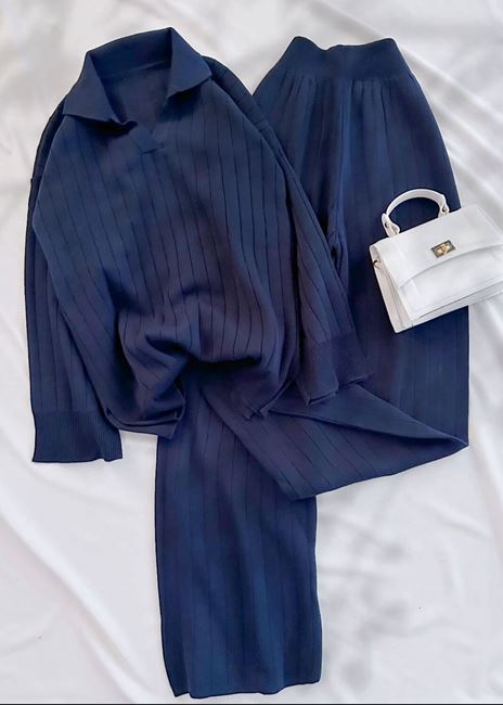 Lacivert Polo Yaka Uzun Triko Takım