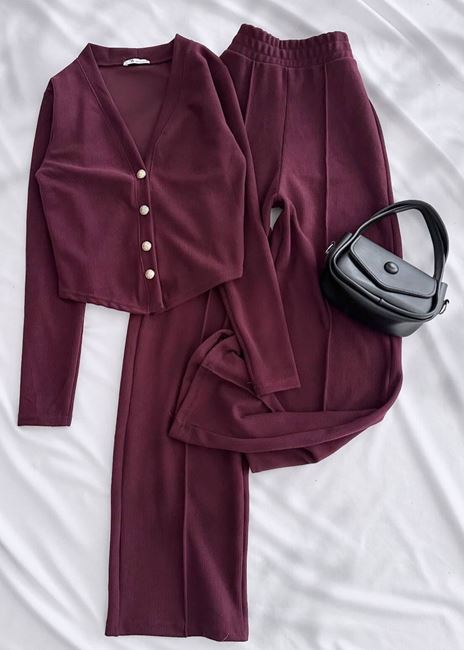 Bordo Selanik Hırka Takım