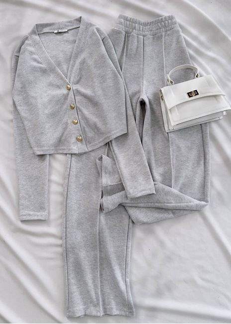 Gri Selanik Hırka Takım