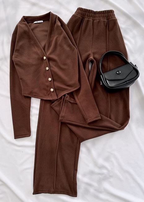 Kahverengi Selanik Hırka Takım