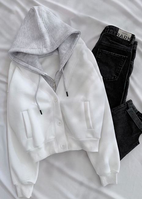 Beyaz Birleşik Model 3 İplik Ceket