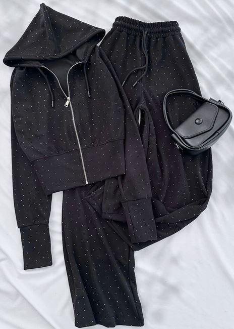 Siyah Taşlı Eşofman Takımı