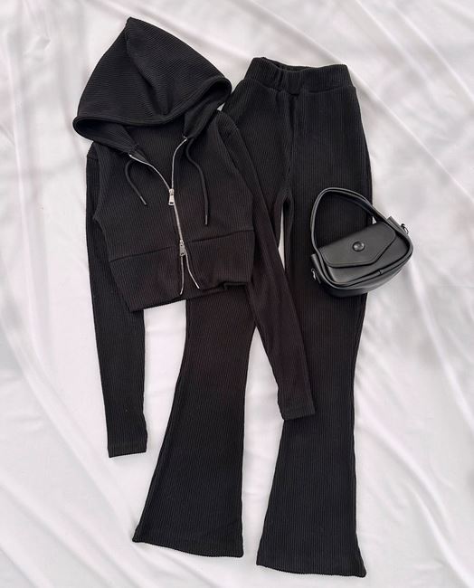 Siyah Brsh Yumoş Kapüşonlu Takım