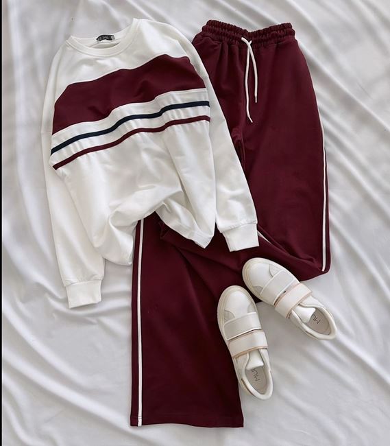 Bordo Çizgili Eşofman Takımı