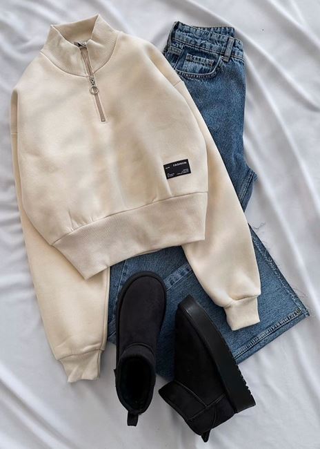 Bej Fashion Arma Detay Sweat