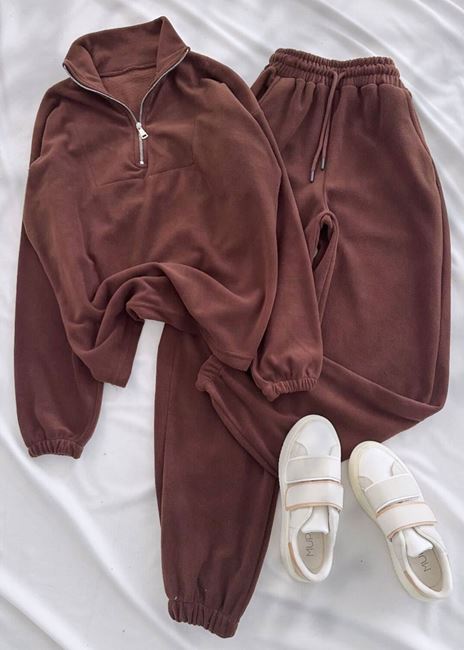 Kahverengi Polar Joger Eşofman Takım