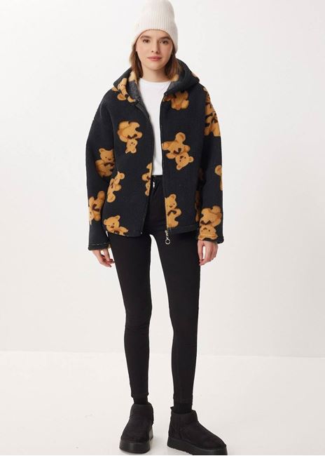Siyah Ayıcık Kuzu Peluş Ceket