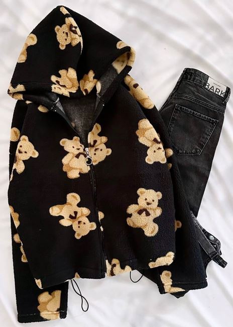 Siyah Ayıcık Kuzu Peluş Ceket