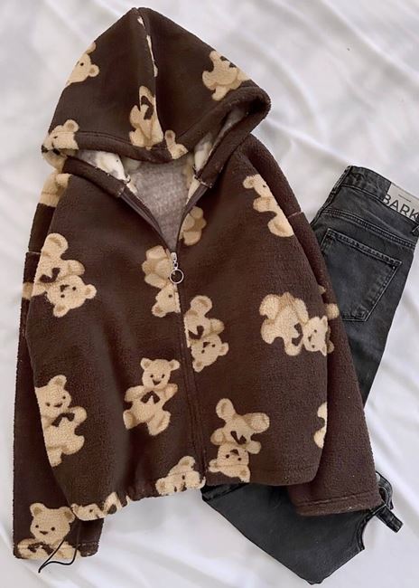 Kahverengi Ayıcık Kuzu Peluş Ceket