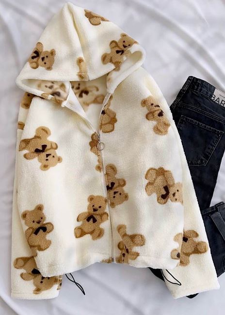 Bej Ayıcık Kuzu Peluş Ceket