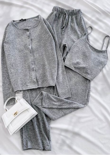 Gri Yumoş 3'Lü Hırka Takım