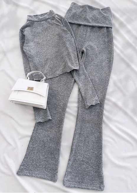 Gri Yumoş Bel Detay Takım