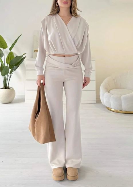 Bej Kruvaze Bluz Sandy Takım