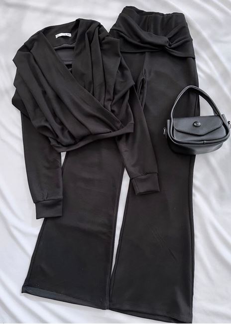 Siyah Kruvaze Bluz Sandy Takım