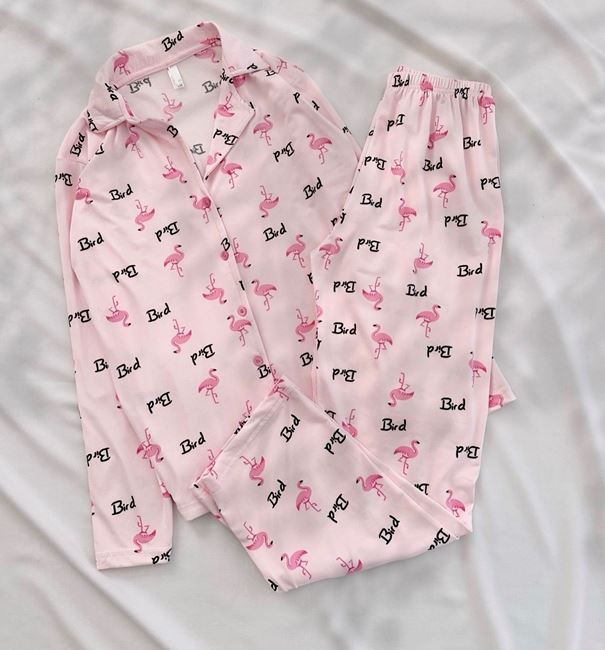 Pembe Flamingo Desen Modal Pijama Takımı