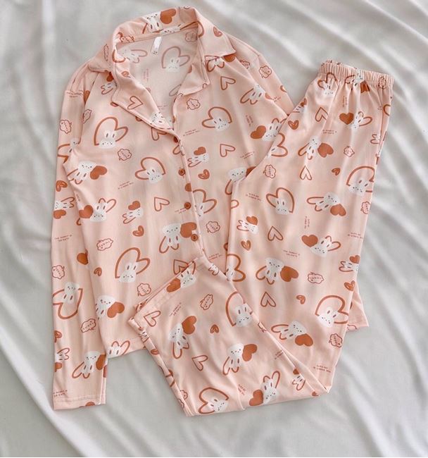 Somon Tavşan Desen Modal Pijama Takımı