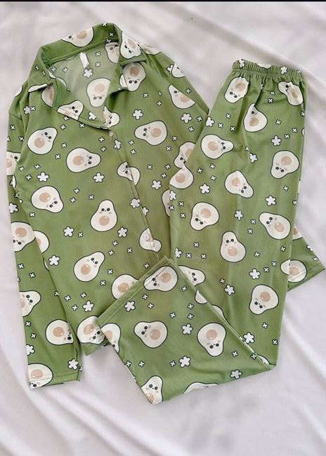 Yeşil Avokado Desen Modal Pijama Takımı