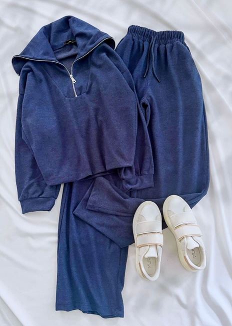 Lacivert Yaka Fermuarlı Eşofman Takımı