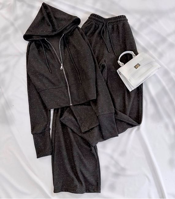 Antrasit Taşlı Eşofman Takımı