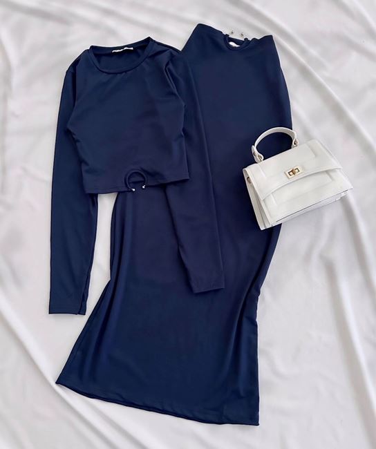 Lacivert Bel Toka Detay Sandy Etek Takım