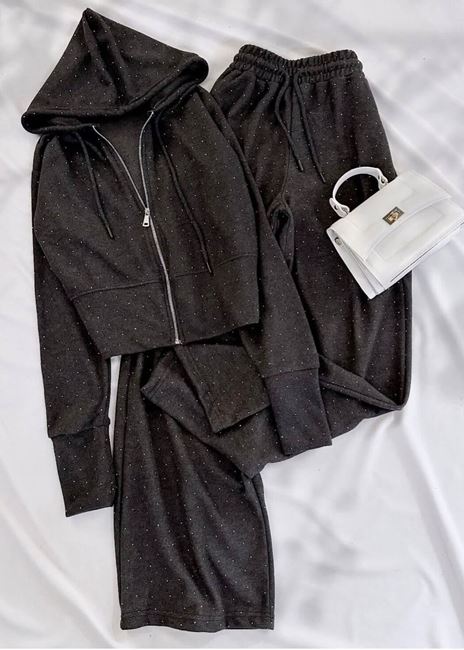 Antrasit Taşlı Eşofman Takımı