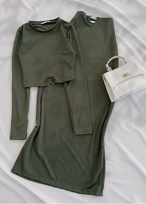 Yeşil Bel Toka Detay Sandy Etek Takım